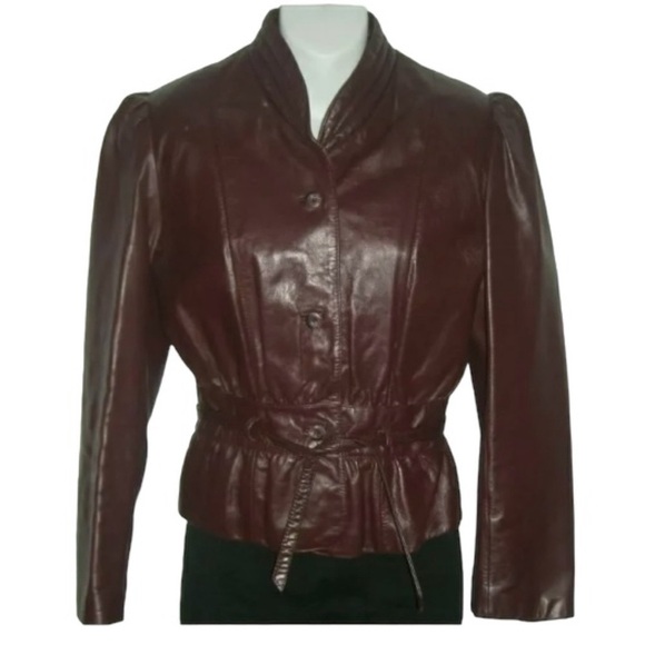 Vintage 80's Wilsons Oxblood Leather Jacket Crop Trench Retro Goth ALT egirl Spy - Picture 2 of 16